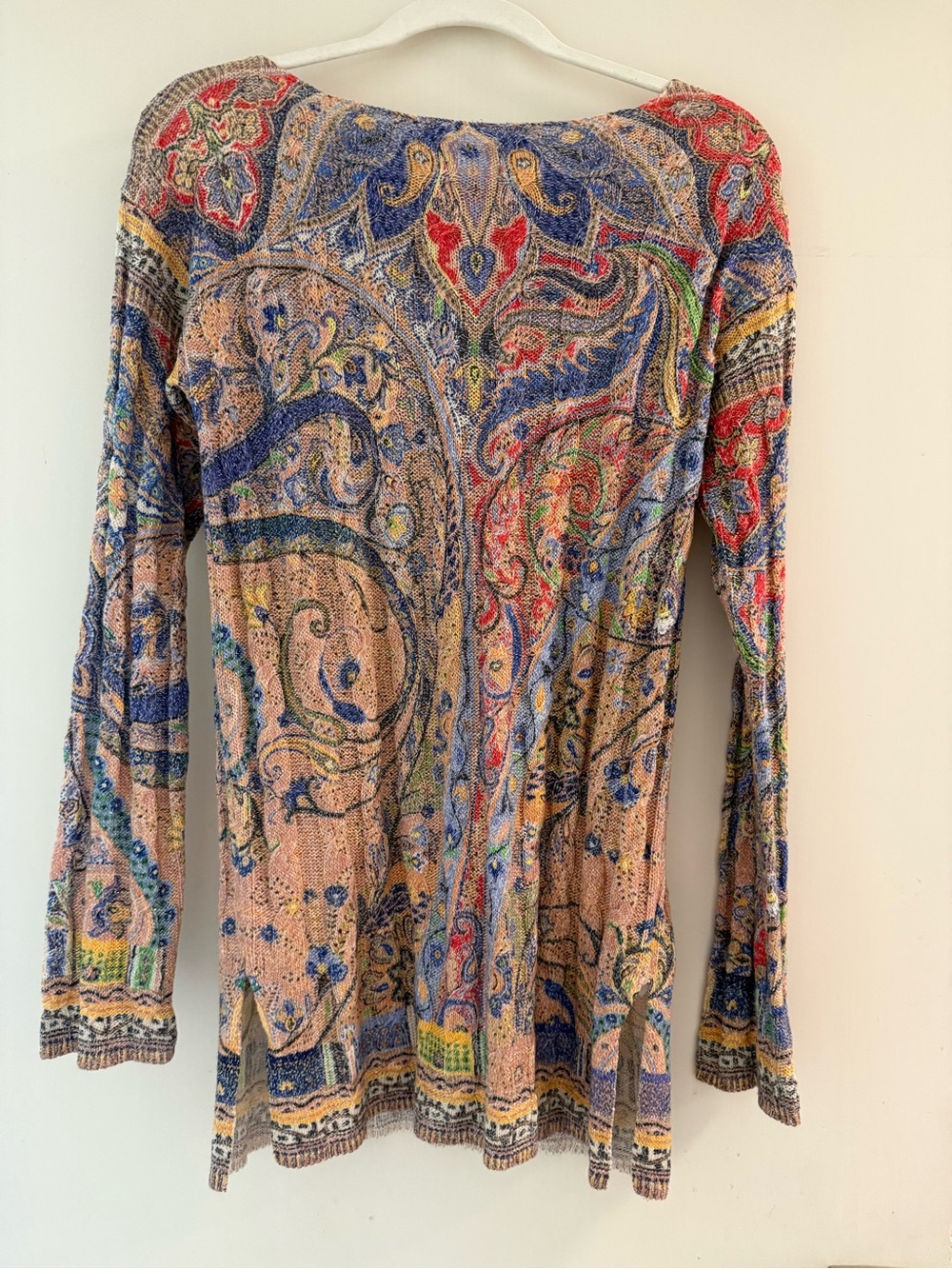ETRO Multicolor Paisley Lightweight Knit Boat Neck Long Sleeve Sweater Top